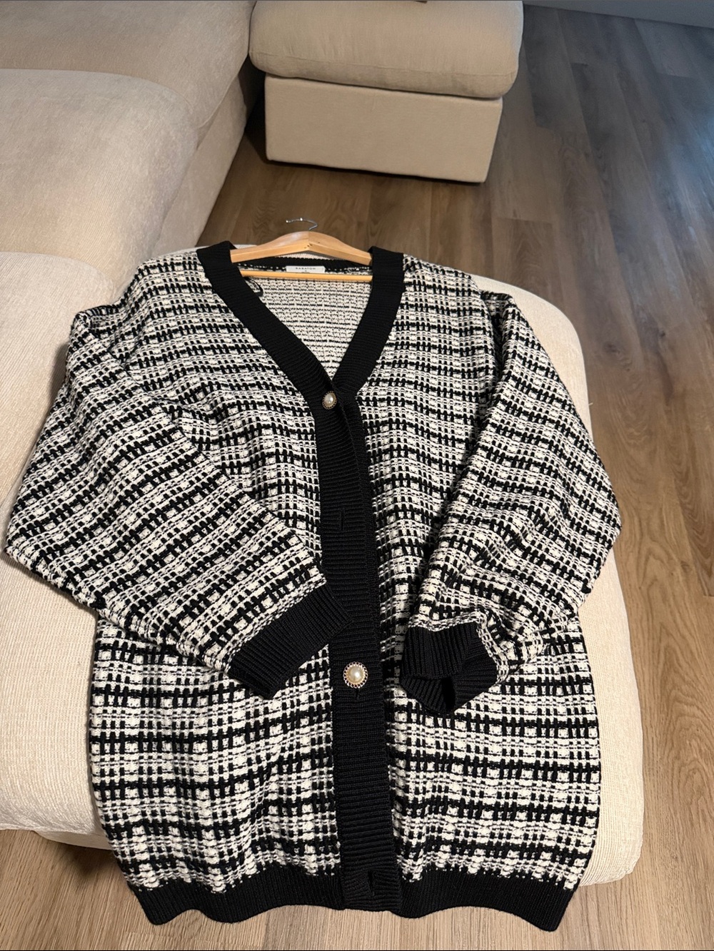 Aritzia Black & White Tweed-Style V-Neck Cardigan